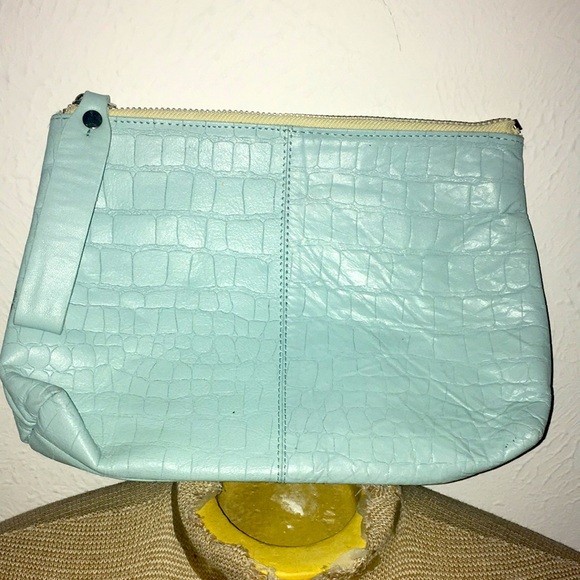 Topshop Handbags - RARE TOPSHOP REAL LEATHER CROC BABY BLU CLUTCH OS